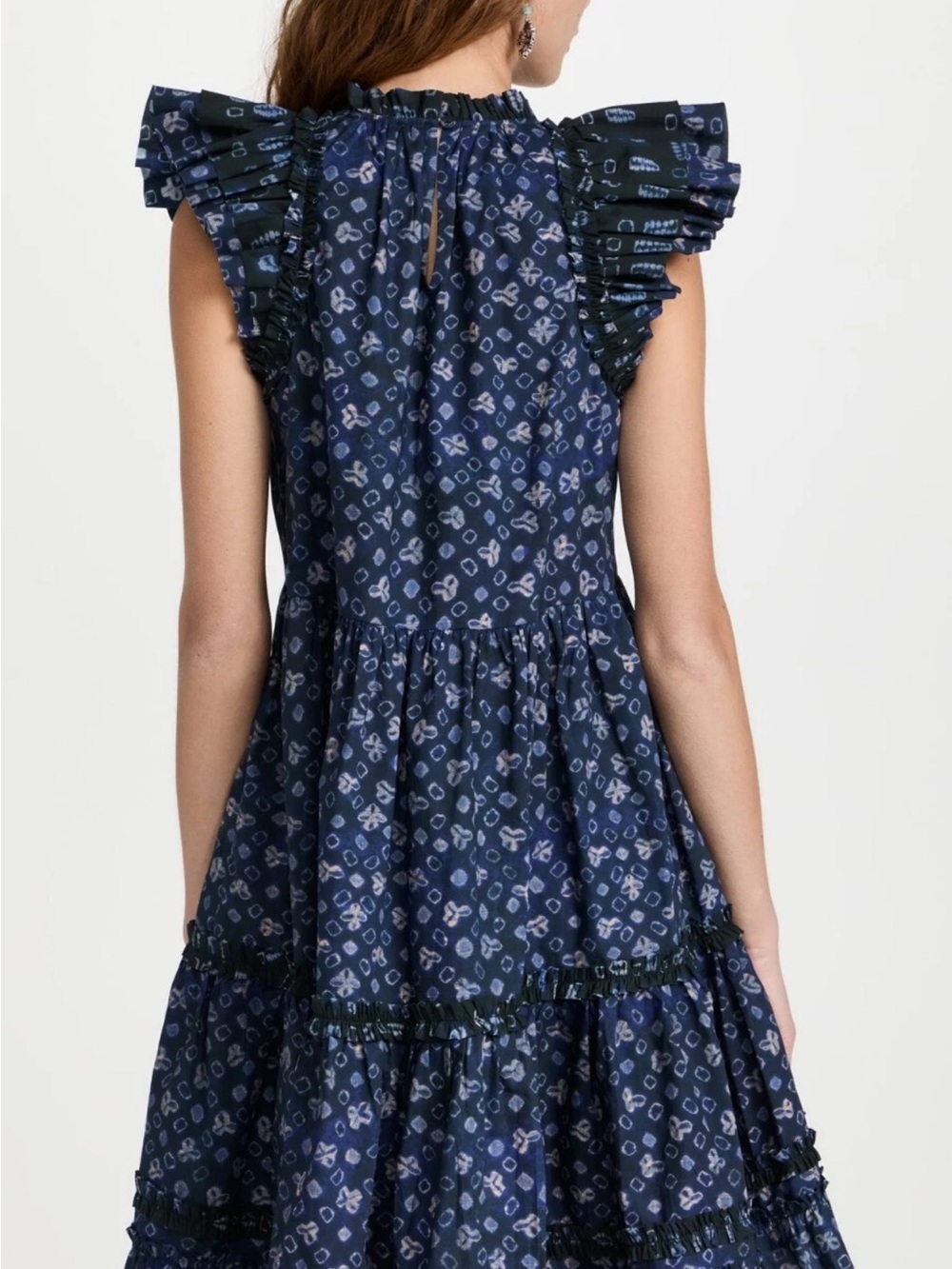 Ulla Johnson Blue Floral Ruffle Midi Dress Size 4 Boho Cotton EUC Cottagecore - Picture 2 of 9